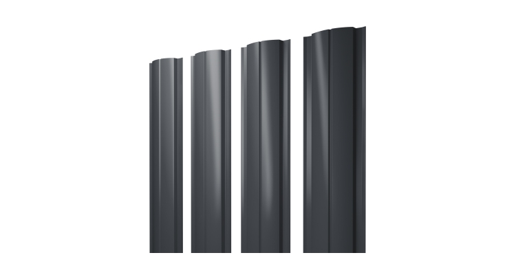 Штакетник Полукруглый Slim с прямым резом 0,45 Drap TwinColor RAL 7024 мокрый асфальт